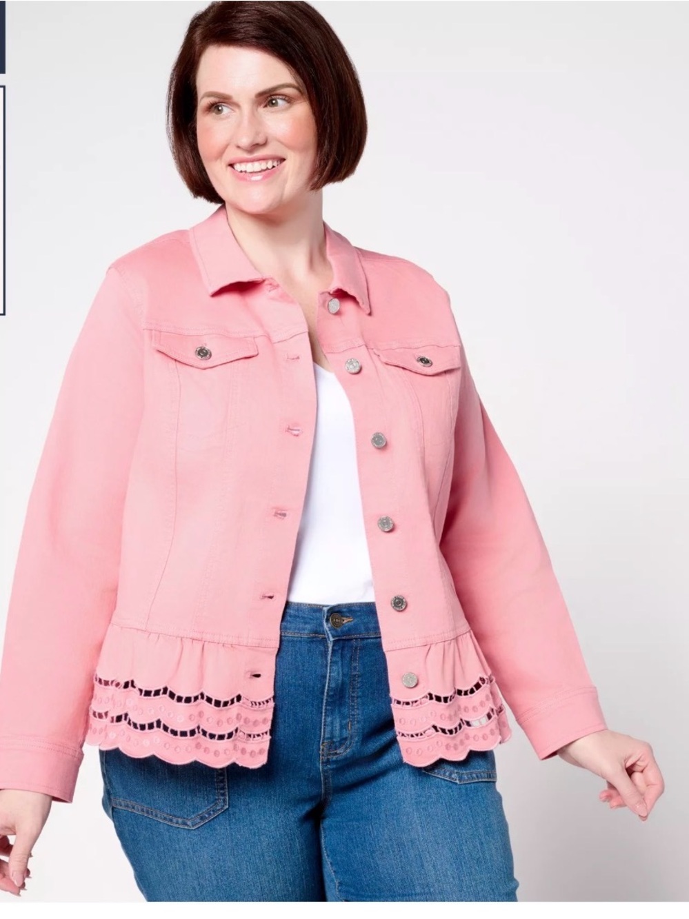 ⭐️Susan Graver Stretch Embroidered Peplum Denim Jacket⭐️